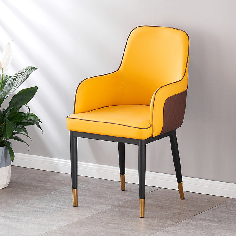 Contemporary Style Dining Side Chair Kitchen Arm Chair with Metal Legs Orange 1 Piece Brass Gold Clearhalo ' kitchen&dining_furn' 'Dining Chairs' 'Dining Tables & Seating' 'dining_chair' 'furn' 'furn_dining_chair' 'Furniture' 'furniture_dining_chair' 'Kitchen & Dining Furniture' 'kitchen' 3859777