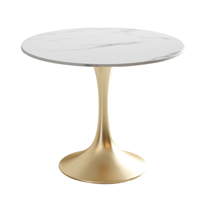 Round Tulip Base Luxury Dining Table White Tone Fixed Table with Sintered Stone Gold Without Chairs Clearhalo ' dining_table' 'Dining Tables & Seating' 'Dining Tables' 'furn' 'furn_dining_table' 'Furniture' 'furniture_dining_table' 'Kitchen & Dining Furniture' 'kitchen&dining_furn' 'kitchen' 'kitchen_dining_table' 3863891