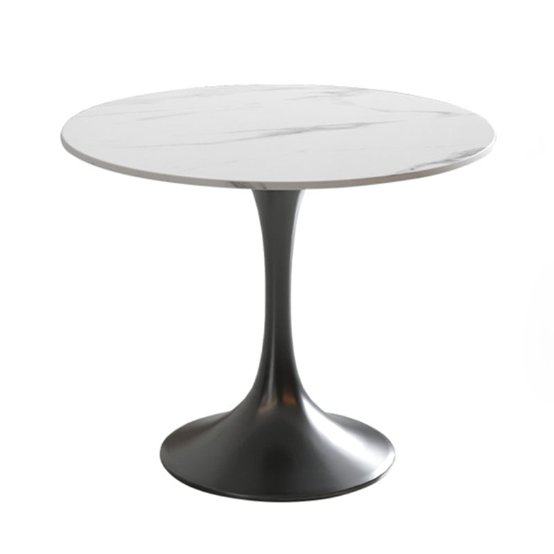 Round Tulip Base Luxury Dining Table White Tone Fixed Table with Sintered Stone Black Without Chairs Clearhalo ' dining_table' 'Dining Tables & Seating' 'Dining Tables' 'furn' 'furn_dining_table' 'Furniture' 'furniture_dining_table' 'Kitchen & Dining Furniture' 'kitchen&dining_furn' 'kitchen' 'kitchen_dining_table' 3863892