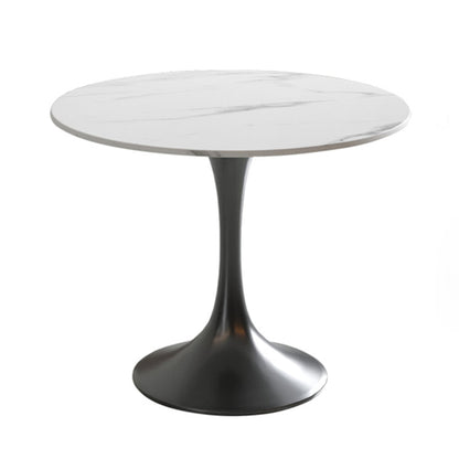 Round Tulip Base Luxury Dining Table White Tone Fixed Table with Sintered Stone Black Without Chairs Clearhalo ' dining_table' 'Dining Tables & Seating' 'Dining Tables' 'furn' 'furn_dining_table' 'Furniture' 'furniture_dining_table' 'Kitchen & Dining Furniture' 'kitchen&dining_furn' 'kitchen' 'kitchen_dining_table' 3863892