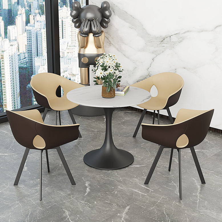Round Tulip Base Luxury Dining Table White Tone Fixed Table with Sintered Stone Clearhalo ' dining_table' 'Dining Tables & Seating' 'Dining Tables' 'furn' 'furn_dining_table' 'Furniture' 'furniture_dining_table' 'Kitchen & Dining Furniture' 'kitchen&dining_furn' 'kitchen' 'kitchen_dining_table' 3863900