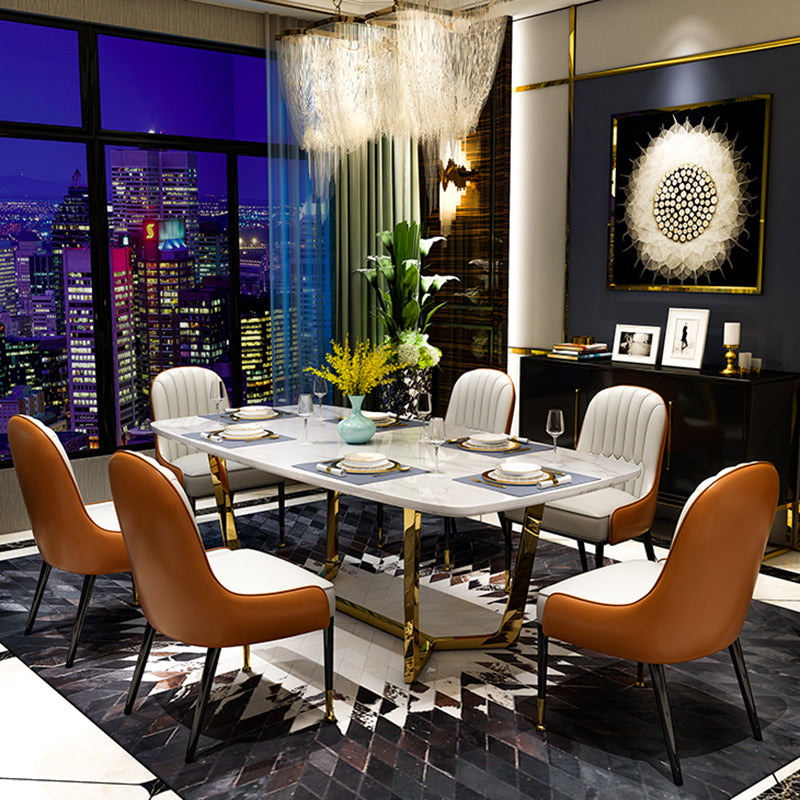 Metal Traditional Luxury Rectangle Indoor Table Sintered Stone Table with Trestle Base Clearhalo ' dining_table' 'Dining Tables & Seating' 'Dining Tables' 'furn' 'furn_dining_table' 'Furniture' 'furniture_dining_table' 'Kitchen & Dining Furniture' 'kitchen&dining_furn' 'kitchen' 'kitchen_dining_table' 3863907