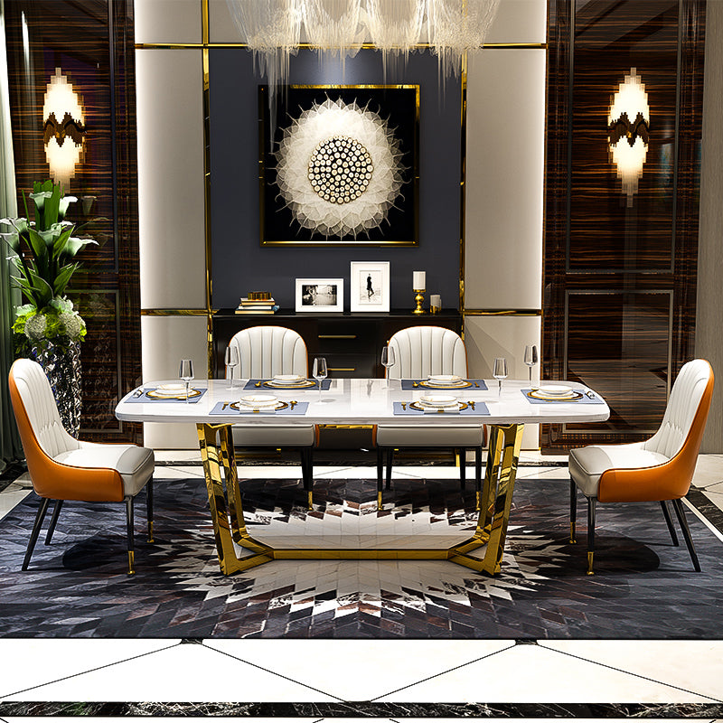 Metal Traditional Luxury Rectangle Indoor Table Sintered Stone Table with Trestle Base Clearhalo ' dining_table' 'Dining Tables & Seating' 'Dining Tables' 'furn' 'furn_dining_table' 'Furniture' 'furniture_dining_table' 'Kitchen & Dining Furniture' 'kitchen&dining_furn' 'kitchen' 'kitchen_dining_table' 3863909