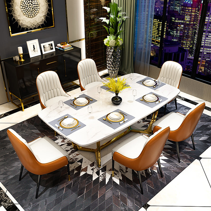 Metal Traditional Luxury Rectangle Indoor Table Sintered Stone Table with Trestle Base Clearhalo ' dining_table' 'Dining Tables & Seating' 'Dining Tables' 'furn' 'furn_dining_table' 'Furniture' 'furniture_dining_table' 'Kitchen & Dining Furniture' 'kitchen&dining_furn' 'kitchen' 'kitchen_dining_table' 3863910