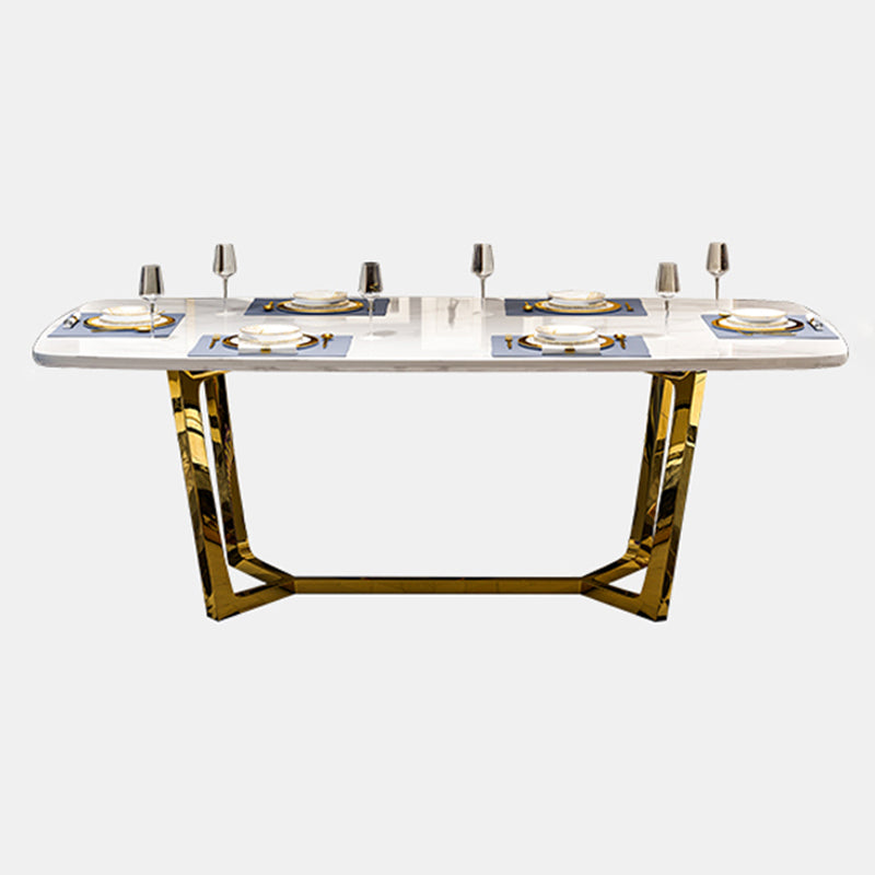 Metal Traditional Luxury Rectangle Indoor Table Sintered Stone Table with Trestle Base Without Chairs Clearhalo ' dining_table' 'Dining Tables & Seating' 'Dining Tables' 'furn' 'furn_dining_table' 'Furniture' 'furniture_dining_table' 'Kitchen & Dining Furniture' 'kitchen&dining_furn' 'kitchen' 'kitchen_dining_table' 3863911