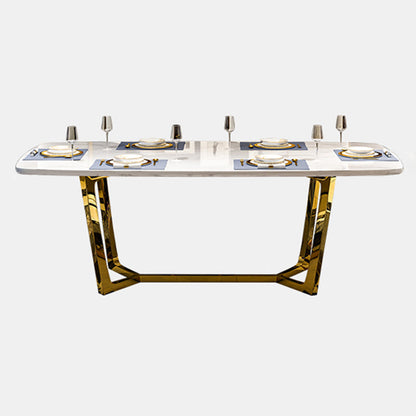 Metal Traditional Luxury Rectangle Indoor Table Sintered Stone Table with Trestle Base Without Chairs Clearhalo ' dining_table' 'Dining Tables & Seating' 'Dining Tables' 'furn' 'furn_dining_table' 'Furniture' 'furniture_dining_table' 'Kitchen & Dining Furniture' 'kitchen&dining_furn' 'kitchen' 'kitchen_dining_table' 3863911