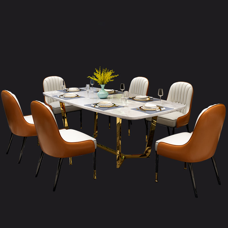 Metal Traditional Luxury Rectangle Indoor Table Sintered Stone Table with Trestle Base Clearhalo ' dining_table' 'Dining Tables & Seating' 'Dining Tables' 'furn' 'furn_dining_table' 'Furniture' 'furniture_dining_table' 'Kitchen & Dining Furniture' 'kitchen&dining_furn' 'kitchen' 'kitchen_dining_table' 3863915