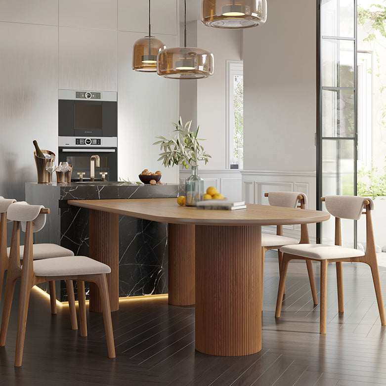 Free Form Pinewood Brown Tone Dining Table Simplicity 3 Legs Table for Dining Room Clearhalo ' dining_table' 'Dining Tables & Seating' 'Dining Tables' 'furn' 'furn_dining_table' 'Furniture' 'furniture_dining_table' 'Kitchen & Dining Furniture' 'kitchen&dining_furn' 'kitchen' 'kitchen_dining_table' 3863933