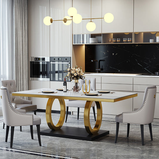 Metal Traditional Luxury Rectangle Table Sintered Stone Table with Pedestal Base
