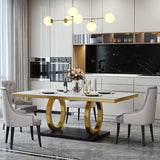 Metal Traditional Luxury Rectangle Table Sintered Stone Table with Pedestal Base Clearhalo ' dining_table' 'Dining Tables & Seating' 'Dining Tables' 'furn' 'furn_dining_table' 'Furniture' 'furniture_dining_table' 'Kitchen & Dining Furniture' 'kitchen&dining_furn' 'kitchen' 'kitchen_dining_table' 3863954