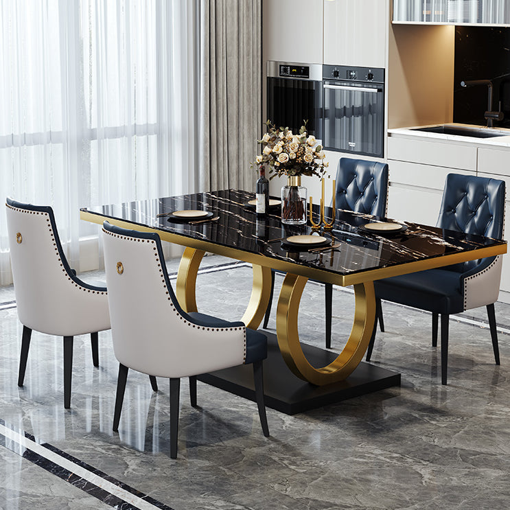 Metal Traditional Luxury Rectangle Table Sintered Stone Table with Pedestal Base Black Without Chairs Clearhalo ' dining_table' 'Dining Tables & Seating' 'Dining Tables' 'furn' 'furn_dining_table' 'Furniture' 'furniture_dining_table' 'Kitchen & Dining Furniture' 'kitchen&dining_furn' 'kitchen' 'kitchen_dining_table' 3863955