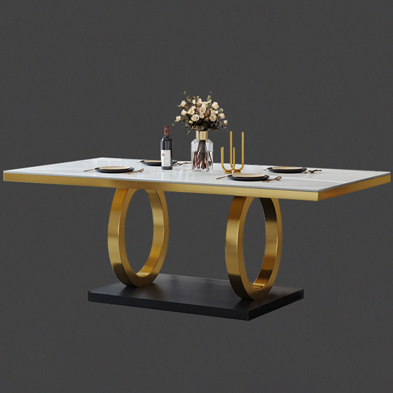 Metal Traditional Luxury Rectangle Table Sintered Stone Table with Pedestal Base White Without Chairs Clearhalo ' dining_table' 'Dining Tables & Seating' 'Dining Tables' 'furn' 'furn_dining_table' 'Furniture' 'furniture_dining_table' 'Kitchen & Dining Furniture' 'kitchen&dining_furn' 'kitchen' 'kitchen_dining_table' 3863959