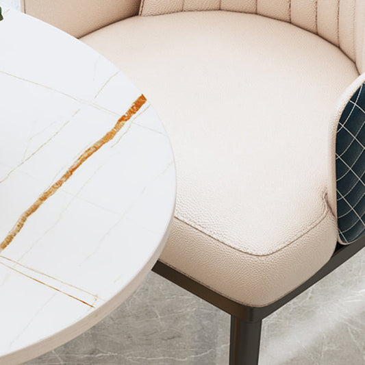 Round Luxury Style Dining Table White Tone Fixed Table with Sintered Stone