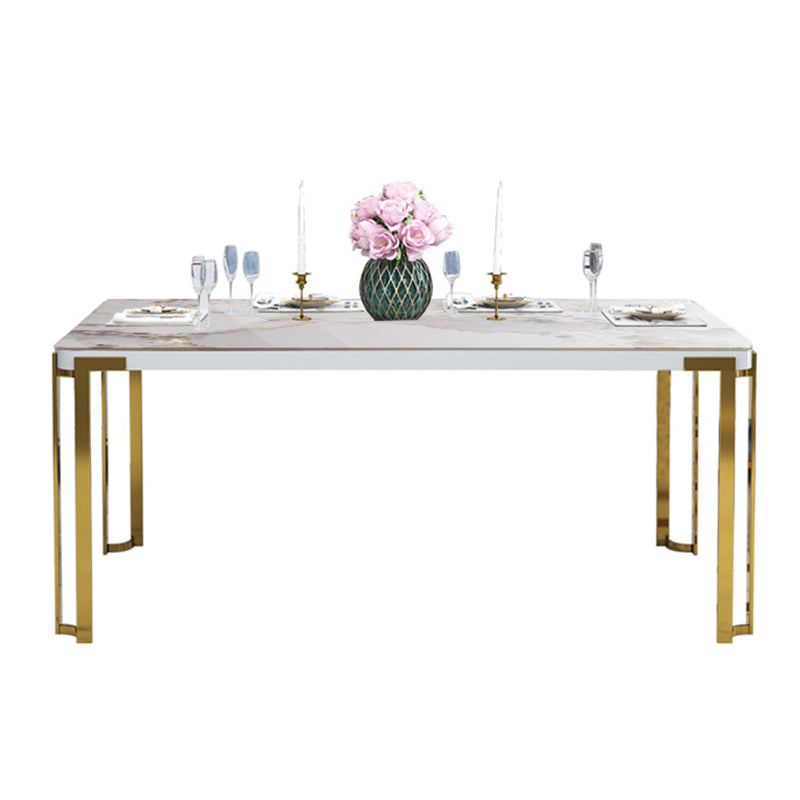 Metal Traditional Luxury Rectangle Indoor Table Sintered Stone Table with Metal Legs White Without Chairs Clearhalo ' dining_table' 'Dining Tables & Seating' 'Dining Tables' 'furn' 'furn_dining_table' 'Furniture' 'furniture_dining_table' 'Kitchen & Dining Furniture' 'kitchen&dining_furn' 'kitchen' 'kitchen_dining_table' 3864018