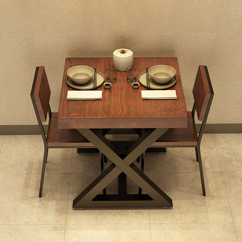 Industrial Solid Wood Dinner Room Kitchen Table Brown Square Trestle Table for Dining Room Clearhalo ' dining_table' 'Dining Tables & Seating' 'Dining Tables' 'furn' 'furn_dining_table' 'Furniture' 'furniture_dining_table' 'Kitchen & Dining Furniture' 'kitchen&dining_furn' 'kitchen' 'kitchen_dining_table' 3864051