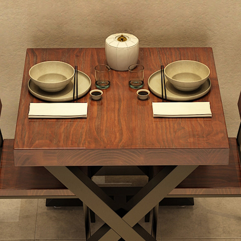 Industrial Solid Wood Dinner Room Kitchen Table Brown Square Trestle Table for Dining Room Clearhalo ' dining_table' 'Dining Tables & Seating' 'Dining Tables' 'furn' 'furn_dining_table' 'Furniture' 'furniture_dining_table' 'Kitchen & Dining Furniture' 'kitchen&dining_furn' 'kitchen' 'kitchen_dining_table' 3864055