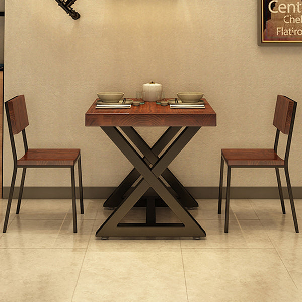 Industrial Solid Wood Dinner Room Kitchen Table Brown Square Trestle Table for Dining Room Clearhalo ' dining_table' 'Dining Tables & Seating' 'Dining Tables' 'furn' 'furn_dining_table' 'Furniture' 'furniture_dining_table' 'Kitchen & Dining Furniture' 'kitchen&dining_furn' 'kitchen' 'kitchen_dining_table' 3864061