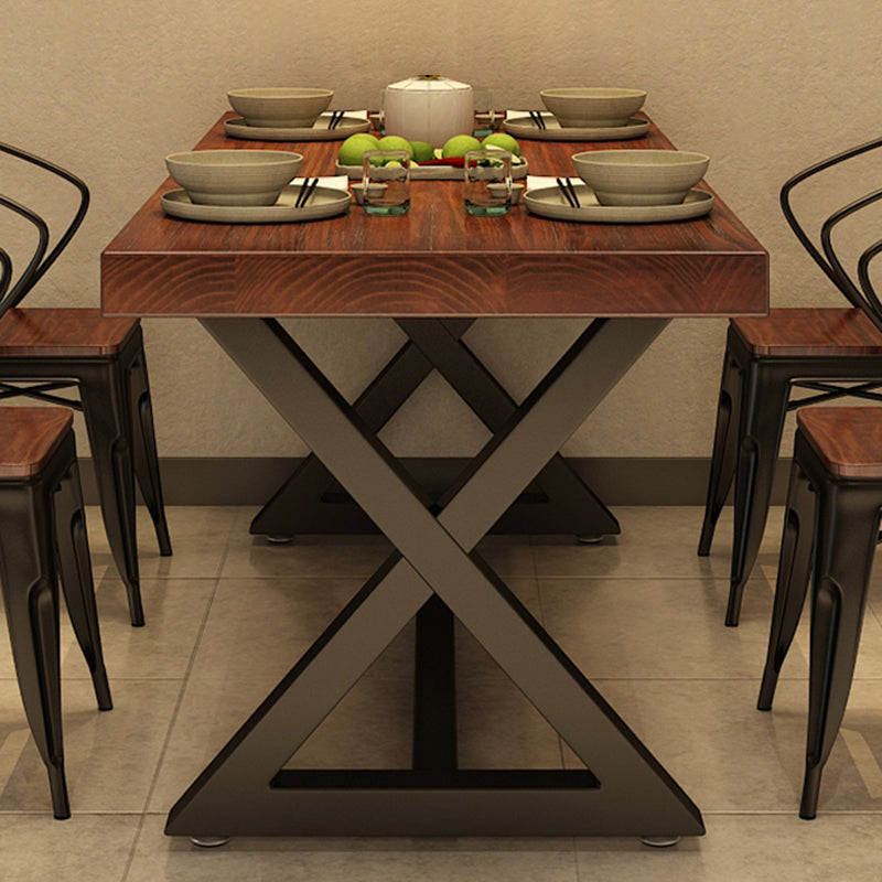 Industrial Solid Wood Dinner Room Kitchen Table Brown Square Trestle Table for Dining Room Clearhalo ' dining_table' 'Dining Tables & Seating' 'Dining Tables' 'furn' 'furn_dining_table' 'Furniture' 'furniture_dining_table' 'Kitchen & Dining Furniture' 'kitchen&dining_furn' 'kitchen' 'kitchen_dining_table' 3864063