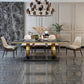 Metal Traditional Luxury Rectangle Indoor Table Sintered Stone Table with Metal Trestle Clearhalo ' dining_table' 'Dining Tables & Seating' 'Dining Tables' 'furn' 'furn_dining_table' 'Furniture' 'furniture_dining_table' 'Kitchen & Dining Furniture' 'kitchen&dining_furn' 'kitchen' 'kitchen_dining_table' 3864065