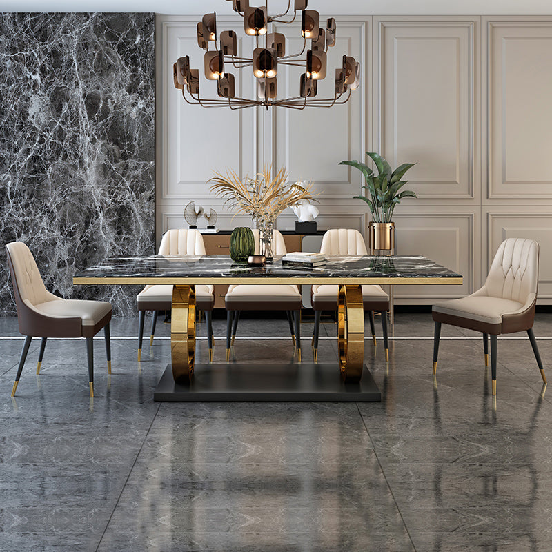 Metal Traditional Luxury Rectangle Indoor Table Sintered Stone Table with Metal Trestle Clearhalo ' dining_table' 'Dining Tables & Seating' 'Dining Tables' 'furn' 'furn_dining_table' 'Furniture' 'furniture_dining_table' 'Kitchen & Dining Furniture' 'kitchen&dining_furn' 'kitchen' 'kitchen_dining_table' 3864065