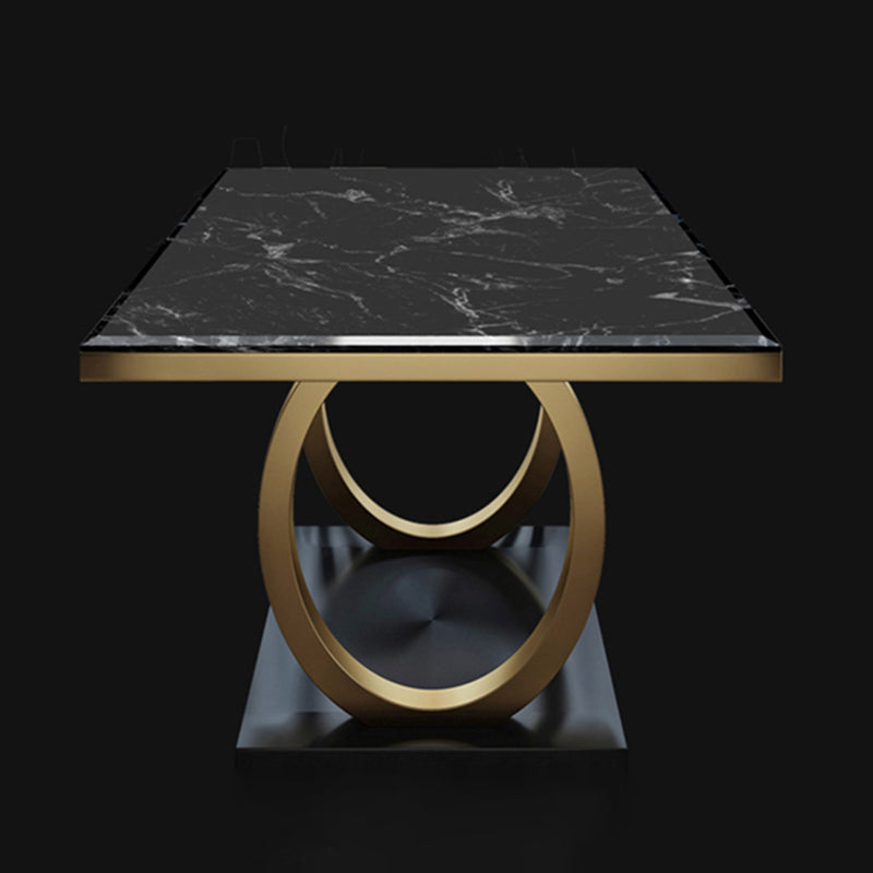 Metal Traditional Luxury Rectangle Indoor Table Sintered Stone Table with Metal Trestle Black Without Chairs Clearhalo ' dining_table' 'Dining Tables & Seating' 'Dining Tables' 'furn' 'furn_dining_table' 'Furniture' 'furniture_dining_table' 'Kitchen & Dining Furniture' 'kitchen&dining_furn' 'kitchen' 'kitchen_dining_table' 3864066