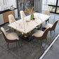 Metal Traditional Luxury Rectangle Indoor Table Sintered Stone Table with Metal Trestle Clearhalo ' dining_table' 'Dining Tables & Seating' 'Dining Tables' 'furn' 'furn_dining_table' 'Furniture' 'furniture_dining_table' 'Kitchen & Dining Furniture' 'kitchen&dining_furn' 'kitchen' 'kitchen_dining_table' 3864069