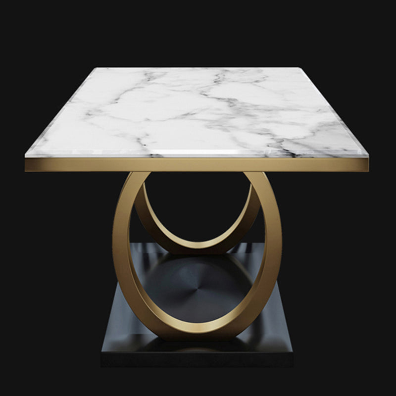 Metal Traditional Luxury Rectangle Indoor Table Sintered Stone Table with Metal Trestle White Without Chairs Clearhalo ' dining_table' 'Dining Tables & Seating' 'Dining Tables' 'furn' 'furn_dining_table' 'Furniture' 'furniture_dining_table' 'Kitchen & Dining Furniture' 'kitchen&dining_furn' 'kitchen' 'kitchen_dining_table' 3864070