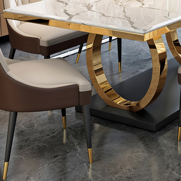 Metal Traditional Luxury Rectangle Indoor Table Sintered Stone Table with Metal Trestle Clearhalo ' dining_table' 'Dining Tables & Seating' 'Dining Tables' 'furn' 'furn_dining_table' 'Furniture' 'furniture_dining_table' 'Kitchen & Dining Furniture' 'kitchen&dining_furn' 'kitchen' 'kitchen_dining_table' 3864073