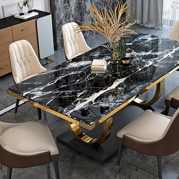 Metal Traditional Luxury Rectangle Indoor Table Sintered Stone Table with Metal Trestle Clearhalo ' dining_table' 'Dining Tables & Seating' 'Dining Tables' 'furn' 'furn_dining_table' 'Furniture' 'furniture_dining_table' 'Kitchen & Dining Furniture' 'kitchen&dining_furn' 'kitchen' 'kitchen_dining_table' 3864074