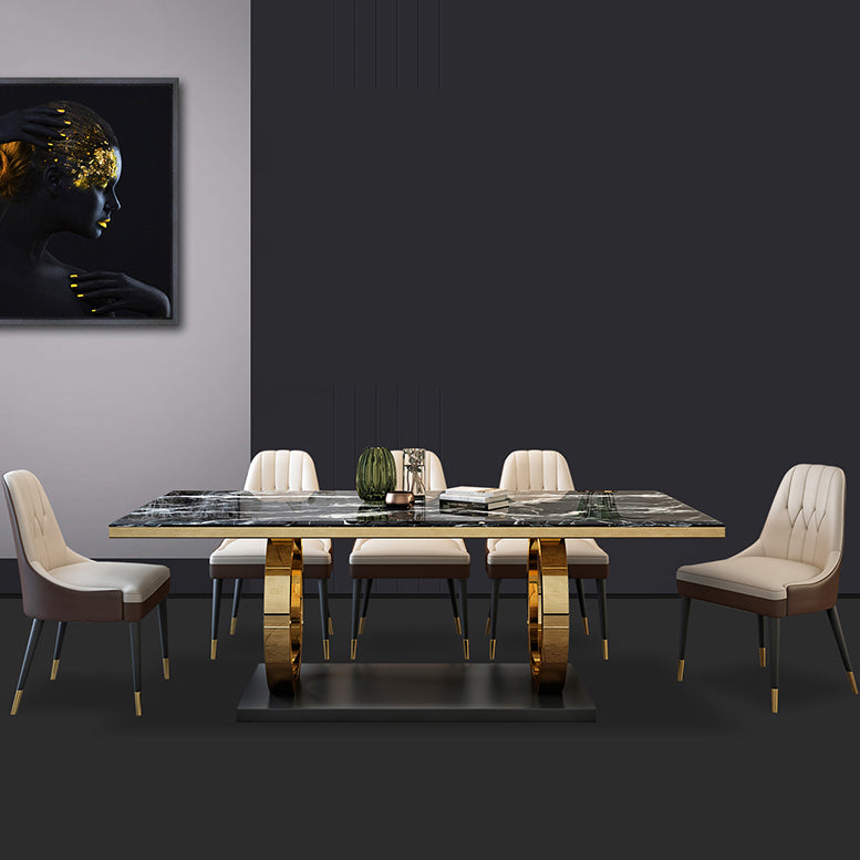 Metal Traditional Luxury Rectangle Indoor Table Sintered Stone Table with Metal Trestle Clearhalo ' dining_table' 'Dining Tables & Seating' 'Dining Tables' 'furn' 'furn_dining_table' 'Furniture' 'furniture_dining_table' 'Kitchen & Dining Furniture' 'kitchen&dining_furn' 'kitchen' 'kitchen_dining_table' 3864077
