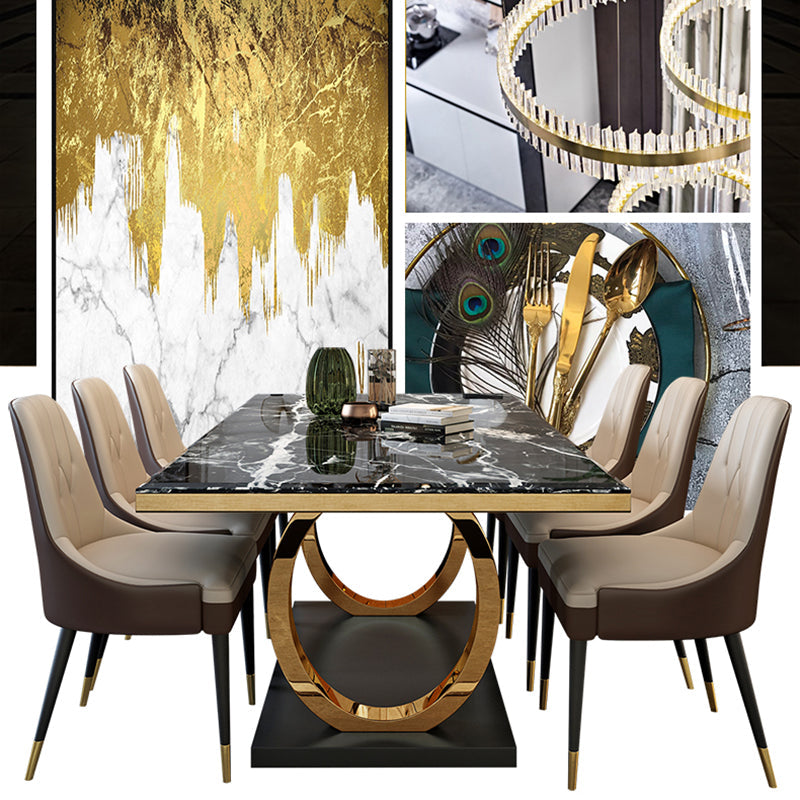 Metal Traditional Luxury Rectangle Indoor Table Sintered Stone Table with Metal Trestle Clearhalo ' dining_table' 'Dining Tables & Seating' 'Dining Tables' 'furn' 'furn_dining_table' 'Furniture' 'furniture_dining_table' 'Kitchen & Dining Furniture' 'kitchen&dining_furn' 'kitchen' 'kitchen_dining_table' 3864078