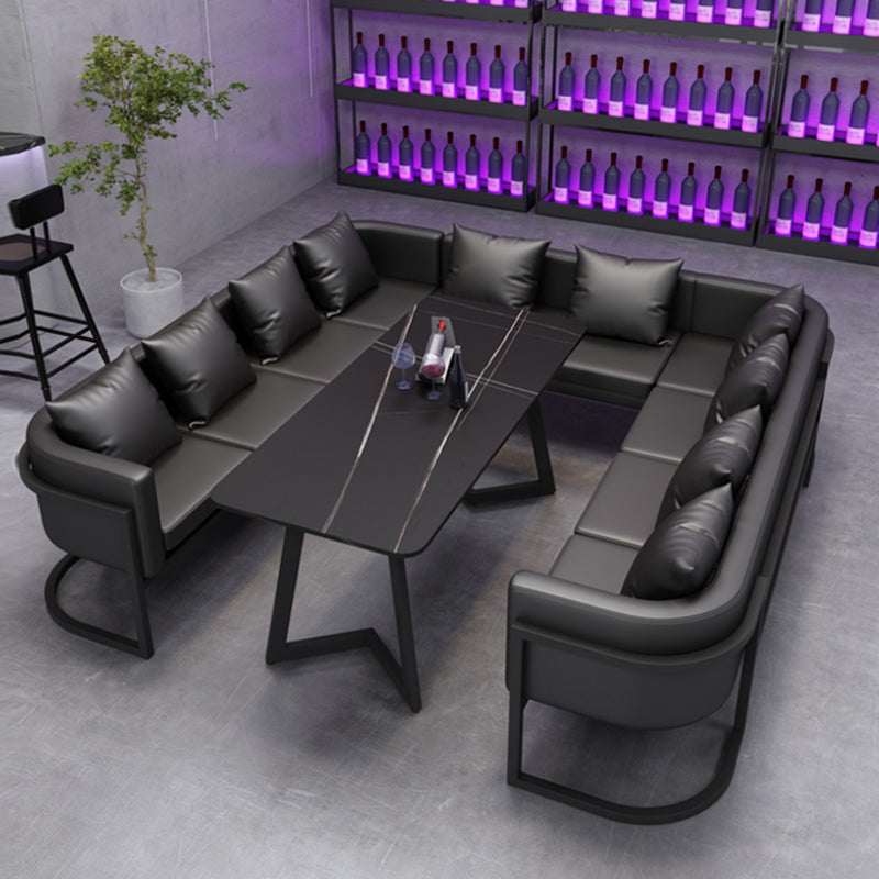 Industrial Style Sintered Stone Dinner Room Kitchen Black Table with Metal Base Clearhalo ' dining_table' 'Dining Tables & Seating' 'Dining Tables' 'furn' 'furn_dining_table' 'Furniture' 'furniture_dining_table' 'Kitchen & Dining Furniture' 'kitchen&dining_furn' 'kitchen' 'kitchen_dining_table' 3864080