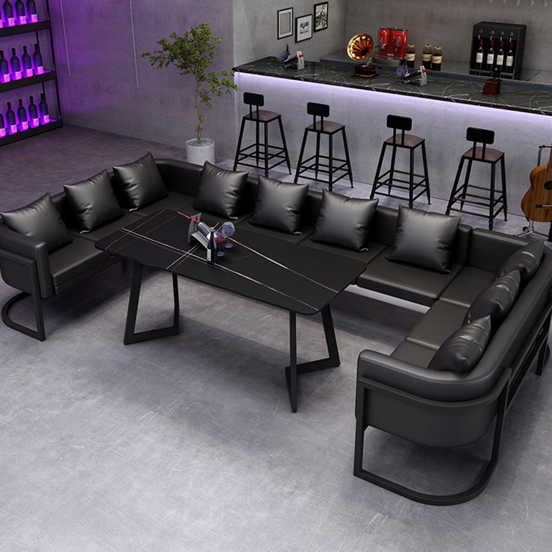 Industrial Style Sintered Stone Dinner Room Kitchen Black Table with Metal Base Clearhalo ' dining_table' 'Dining Tables & Seating' 'Dining Tables' 'furn' 'furn_dining_table' 'Furniture' 'furniture_dining_table' 'Kitchen & Dining Furniture' 'kitchen&dining_furn' 'kitchen' 'kitchen_dining_table' 3864082