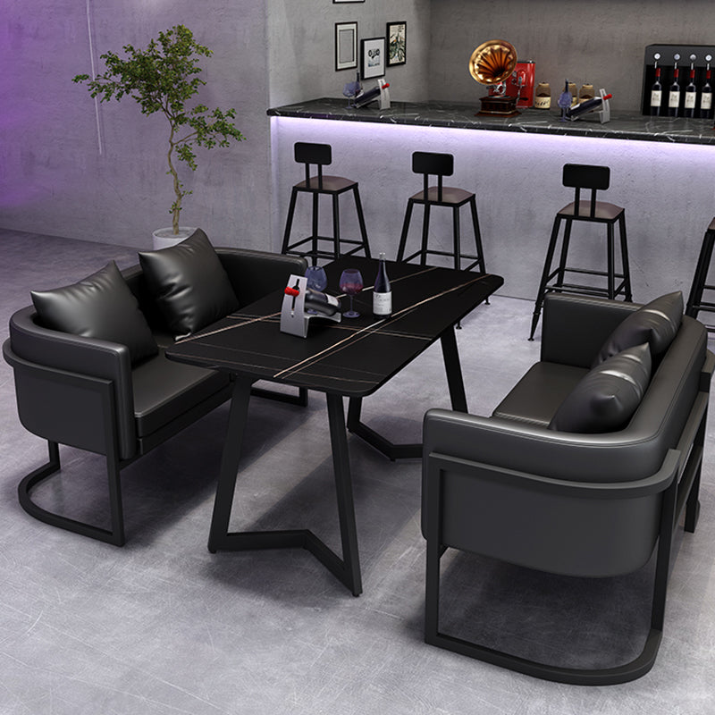 Industrial Style Sintered Stone Dinner Room Kitchen Black Table with Metal Base Clearhalo ' dining_table' 'Dining Tables & Seating' 'Dining Tables' 'furn' 'furn_dining_table' 'Furniture' 'furniture_dining_table' 'Kitchen & Dining Furniture' 'kitchen&dining_furn' 'kitchen' 'kitchen_dining_table' 3864084