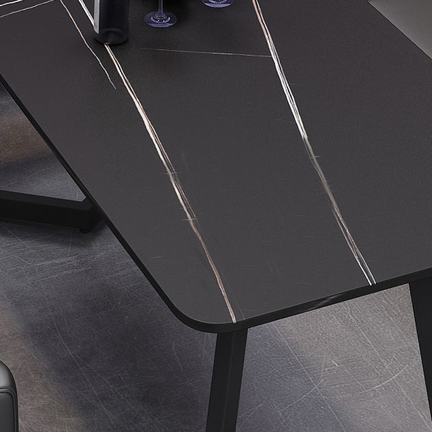 Industrial Style Sintered Stone Dinner Room Kitchen Black Table with Metal Base Clearhalo ' dining_table' 'Dining Tables & Seating' 'Dining Tables' 'furn' 'furn_dining_table' 'Furniture' 'furniture_dining_table' 'Kitchen & Dining Furniture' 'kitchen&dining_furn' 'kitchen' 'kitchen_dining_table' 3864087