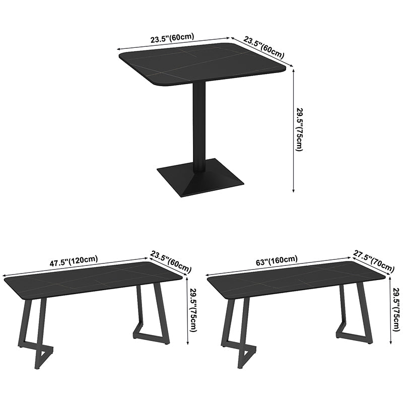 Industrial Style Sintered Stone Dinner Room Kitchen Black Table with Metal Base Clearhalo ' dining_table' 'Dining Tables & Seating' 'Dining Tables' 'furn' 'furn_dining_table' 'Furniture' 'furniture_dining_table' 'Kitchen & Dining Furniture' 'kitchen&dining_furn' 'kitchen' 'kitchen_dining_table' 3864090