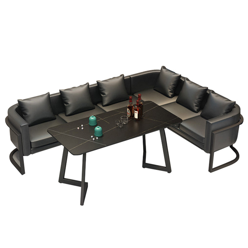 Industrial Style Sintered Stone Dinner Room Kitchen Black Table with Metal Base Clearhalo ' dining_table' 'Dining Tables & Seating' 'Dining Tables' 'furn' 'furn_dining_table' 'Furniture' 'furniture_dining_table' 'Kitchen & Dining Furniture' 'kitchen&dining_furn' 'kitchen' 'kitchen_dining_table' 3864091