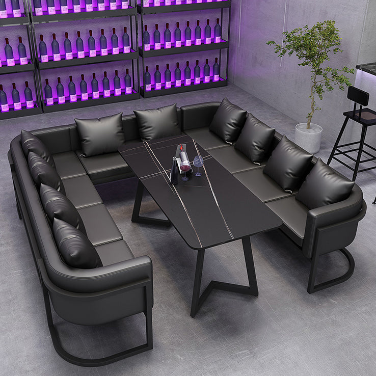 Industrial Style Sintered Stone Dinner Room Kitchen Black Table with Metal Base Clearhalo ' dining_table' 'Dining Tables & Seating' 'Dining Tables' 'furn' 'furn_dining_table' 'Furniture' 'furniture_dining_table' 'Kitchen & Dining Furniture' 'kitchen&dining_furn' 'kitchen' 'kitchen_dining_table' 3864093