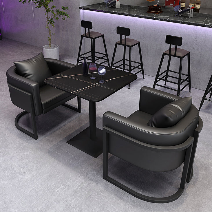 Industrial Style Sintered Stone Dinner Room Kitchen Black Table with Metal Base Clearhalo ' dining_table' 'Dining Tables & Seating' 'Dining Tables' 'furn' 'furn_dining_table' 'Furniture' 'furniture_dining_table' 'Kitchen & Dining Furniture' 'kitchen&dining_furn' 'kitchen' 'kitchen_dining_table' 3864094