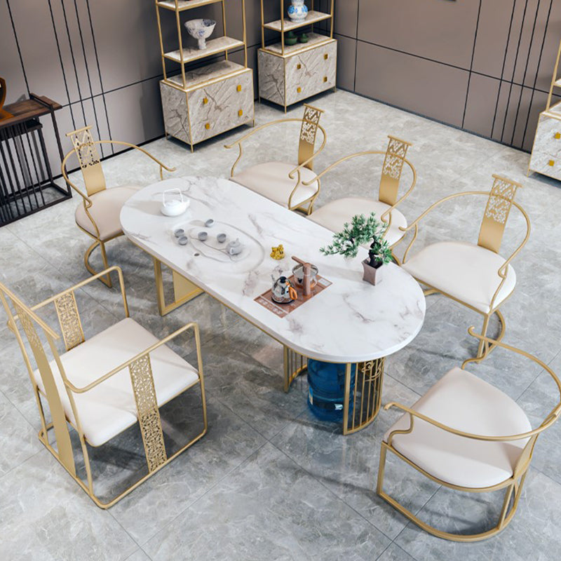 Traditional Luxury Oval Dining Table Sintered Stone Table with Gold Double Pedestal for Dining Room Clearhalo ' dining_table' 'Dining Tables & Seating' 'Dining Tables' 'furn' 'furn_dining_table' 'Furniture' 'furniture_dining_table' 'Kitchen & Dining Furniture' 'kitchen&dining_furn' 'kitchen' 'kitchen_dining_table' 3864099