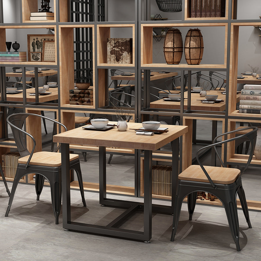 Industrial Solid Wood Dining Table Square Table in Brown with Metal Trestle Base Clearhalo ' dining_table' 'Dining Tables & Seating' 'Dining Tables' 'furn' 'furn_dining_table' 'Furniture' 'furniture_dining_table' 'Kitchen & Dining Furniture' 'kitchen&dining_furn' 'kitchen' 'kitchen_dining_table' 3864146