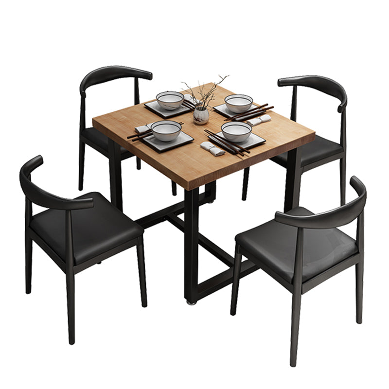 Industrial Solid Wood Dining Table Square Table in Brown with Metal Trestle Base Clearhalo ' dining_table' 'Dining Tables & Seating' 'Dining Tables' 'furn' 'furn_dining_table' 'Furniture' 'furniture_dining_table' 'Kitchen & Dining Furniture' 'kitchen&dining_furn' 'kitchen' 'kitchen_dining_table' 3864154
