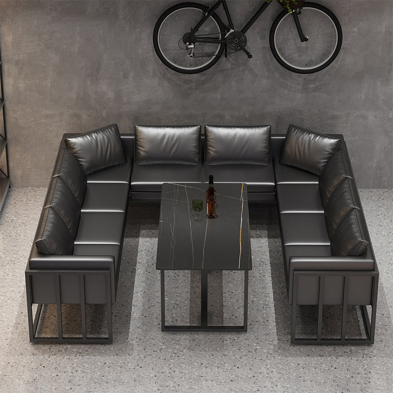 Industrial Sintered Stone Dinner Room Kitchen Table Black Sled Table for Dining Room Clearhalo ' dining_table' 'Dining Tables & Seating' 'Dining Tables' 'furn' 'furn_dining_table' 'Furniture' 'furniture_dining_table' 'Kitchen & Dining Furniture' 'kitchen&dining_furn' 'kitchen' 'kitchen_dining_table' 3864164