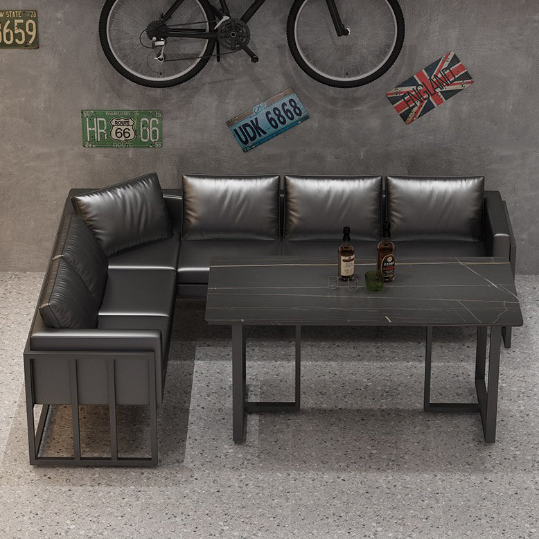 Industrial Sintered Stone Dinner Room Kitchen Table Black Sled Table for Dining Room Clearhalo ' dining_table' 'Dining Tables & Seating' 'Dining Tables' 'furn' 'furn_dining_table' 'Furniture' 'furniture_dining_table' 'Kitchen & Dining Furniture' 'kitchen&dining_furn' 'kitchen' 'kitchen_dining_table' 3864173