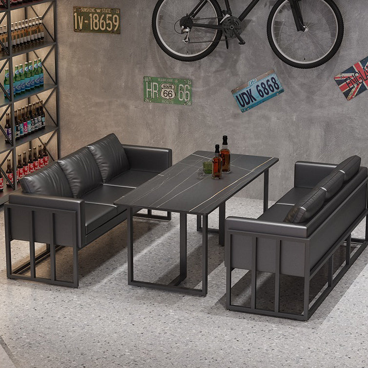 Industrial Sintered Stone Dinner Room Kitchen Table Black Sled Table for Dining Room Clearhalo ' dining_table' 'Dining Tables & Seating' 'Dining Tables' 'furn' 'furn_dining_table' 'Furniture' 'furniture_dining_table' 'Kitchen & Dining Furniture' 'kitchen&dining_furn' 'kitchen' 'kitchen_dining_table' 3864174