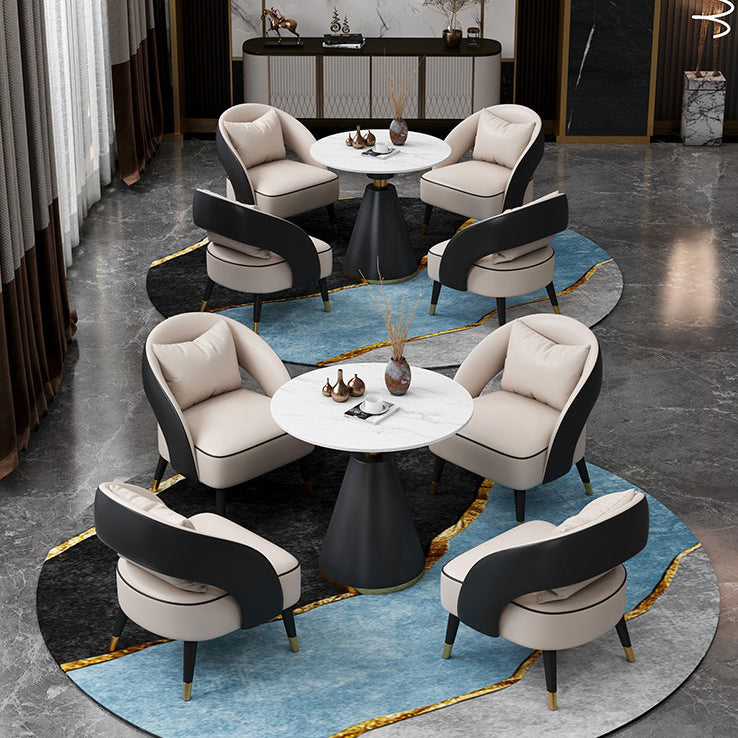 Traditional Luxury Round Dining Room Table Sintered Stone Table with Black Pedestal Base Clearhalo ' dining_table' 'Dining Tables & Seating' 'Dining Tables' 'furn' 'furn_dining_table' 'Furniture' 'furniture_dining_table' 'Kitchen & Dining Furniture' 'kitchen&dining_furn' 'kitchen' 'kitchen_dining_table' 3864179