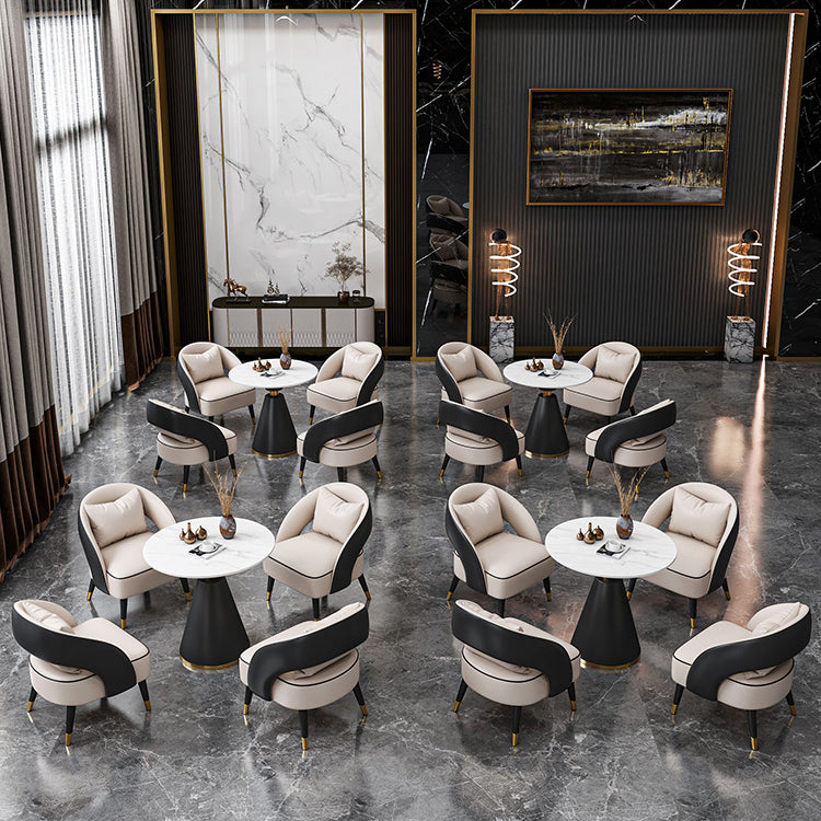 Traditional Luxury Round Dining Room Table Sintered Stone Table with Black Pedestal Base Clearhalo ' dining_table' 'Dining Tables & Seating' 'Dining Tables' 'furn' 'furn_dining_table' 'Furniture' 'furniture_dining_table' 'Kitchen & Dining Furniture' 'kitchen&dining_furn' 'kitchen' 'kitchen_dining_table' 3864190