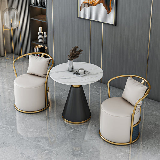 Metal Traditional Luxury Round Indoor Table Sintered Stone Table with Pedestal Base