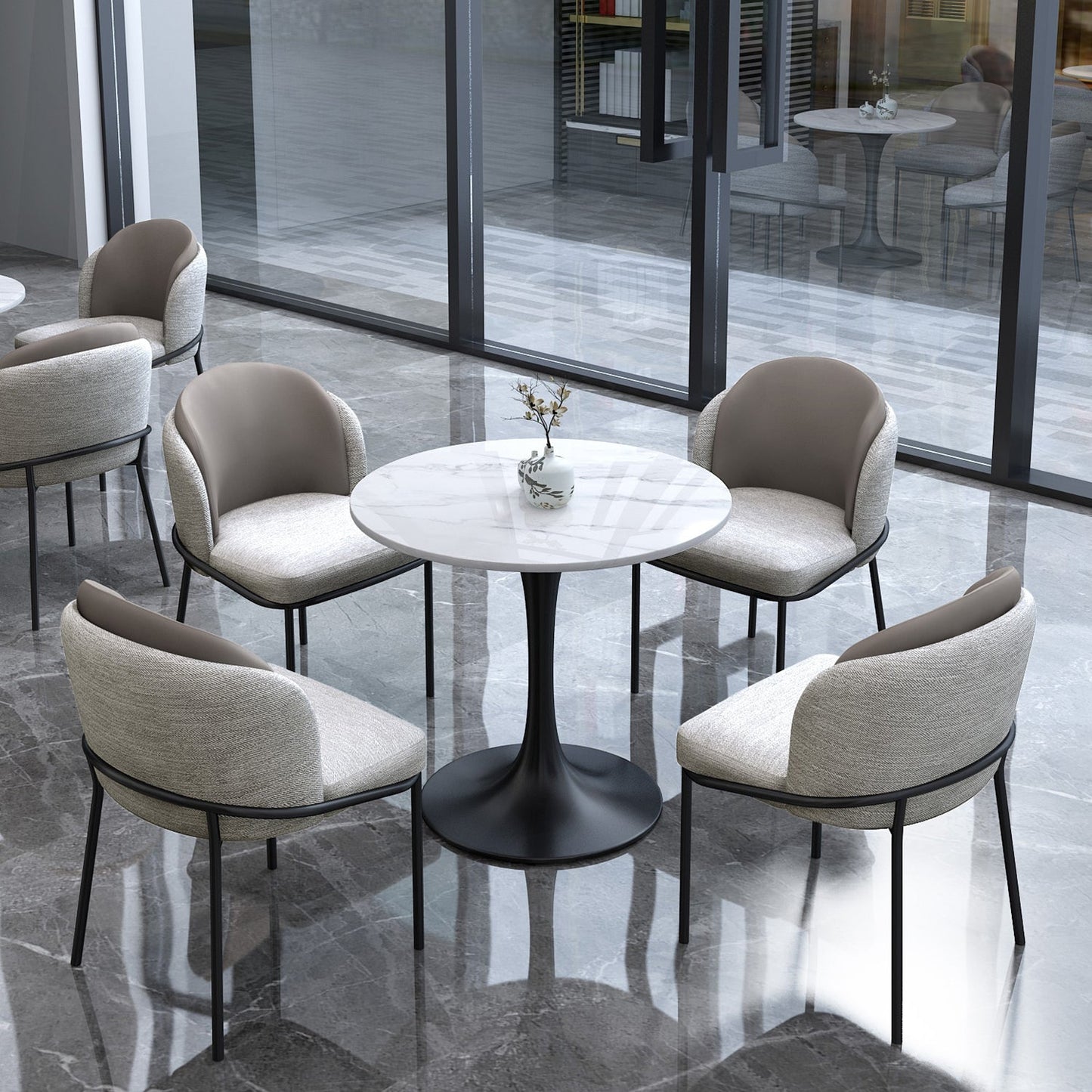 Glam White Standard Dining Table Round Shape Sintered Stone Dining Table with Tulip Base Clearhalo ' dining_table' 'Dining Tables & Seating' 'Dining Tables' 'furn' 'furn_dining_table' 'Furniture' 'furniture_dining_table' 'Kitchen & Dining Furniture' 'kitchen&dining_furn' 'kitchen' 'kitchen_dining_table' 3864231