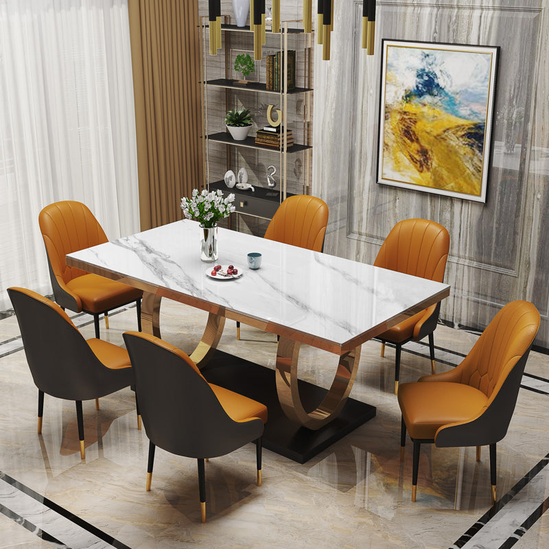 Metal Traditional Luxury Rectangle Indoor Table Sintered Stone Table with Metal Pedestal Base Clearhalo ' dining_table' 'Dining Tables & Seating' 'Dining Tables' 'furn' 'furn_dining_table' 'Furniture' 'furniture_dining_table' 'Kitchen & Dining Furniture' 'kitchen&dining_furn' 'kitchen' 'kitchen_dining_table' 3864269